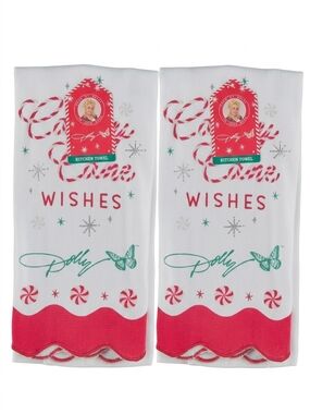 Dolly Parton Holiday Wishes Kitchen Towels - White & Red